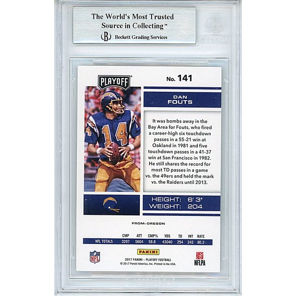 Dan Fouts Chargers Signed 2017 Playoff Football Card Beckett BAS Slab Autograph - Picture 2 of 4